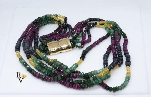 Collana con radici di rubino zaffiro e smeraldo